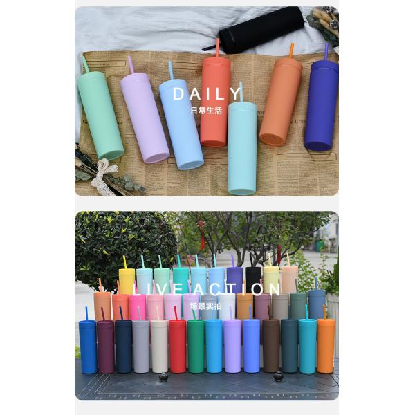 Skinny Tumblers With Lids And Straws 6 Pack 16oz Matte Pastel Colored Skinny Acrylic Double Wall Plastic Tall Skinny Tumblers Bulk For Cold Hot Drinks