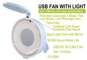 China USB Fan and Lamp with cosmetic mirror CT-F202 factory