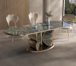 China Fashionable Hotel Restaurant Furniture Marble Butterfly Shape Metal Base Dining Table factory