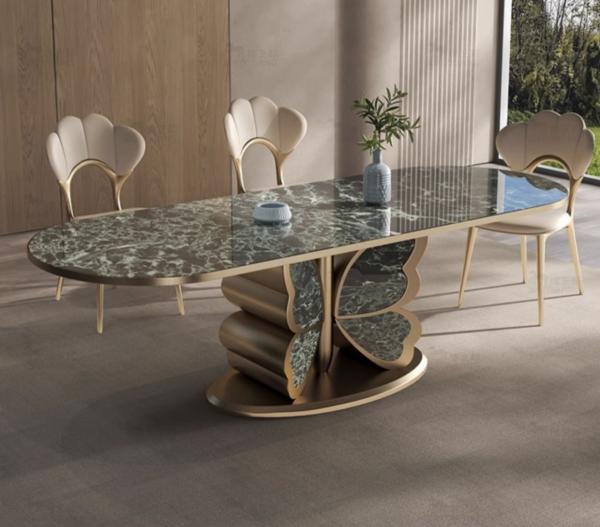 Fashionable Hotel Restaurant Furniture Marble Butterfly Shape Metal Base Dining
