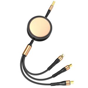 China Customizable 3 In 1 Data Cable For Mobile Phone Charging 1.38M 5V 4A TPE with ABS with aluminum alloy USB Cable black factory