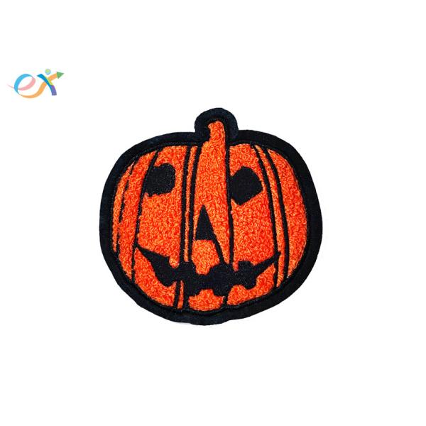 Chenille Thread Towel Custom Embroidery Patch Felt Orange Pumpkin Halloween For