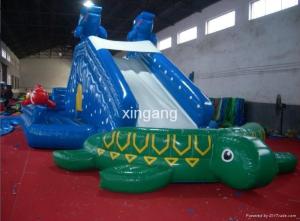 China outdoor inflatable blue slide with green turtle pool factory