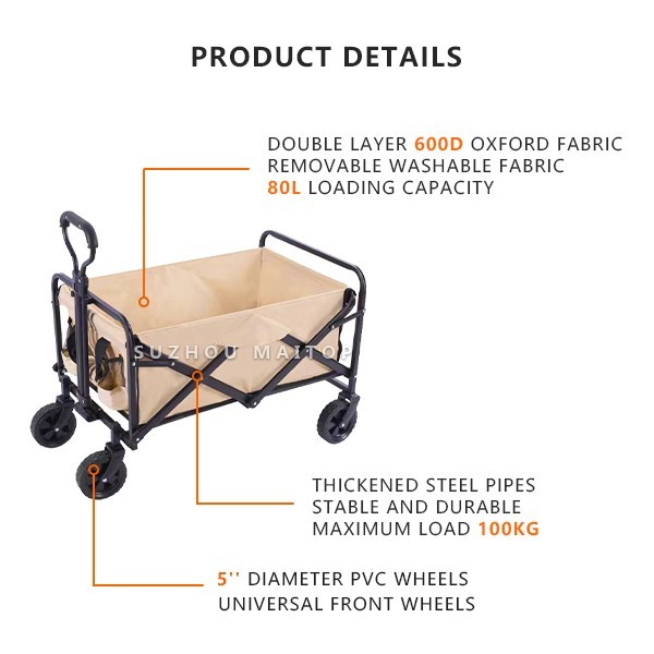 Steel Frame Folding Wagon Cart Compact Foldable Wagon For Camping Creative Outdoor Wagon