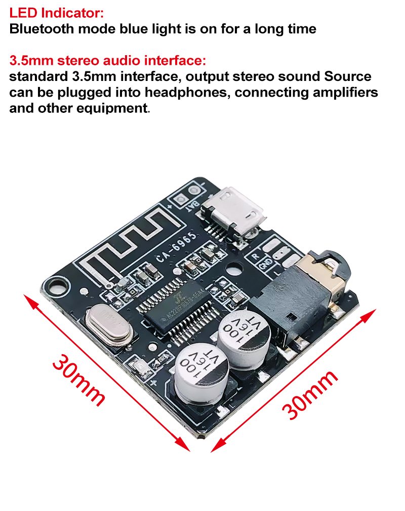2 Channels 5V CA-6965 BT5.0 Audio Receiver Board for Wireless Stereo Music Module