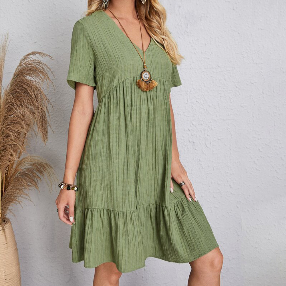 2023 Summer European and American Female Skirt Loose Casual Short Sleeve Waist Casual Dress