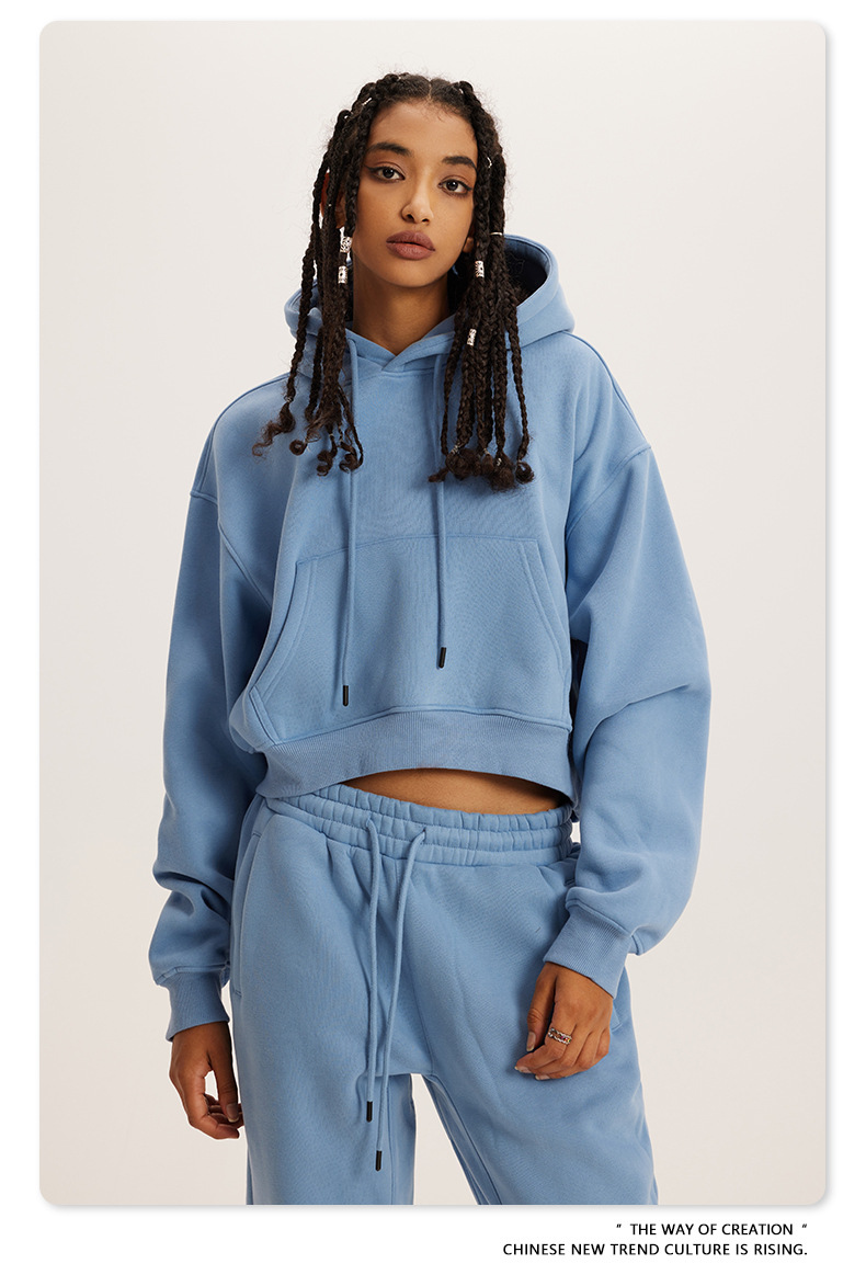 Custom Heavyweight Drop Shoulder Drawstring Crop Top Clothing Blank for Sporty Women