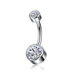 Double Clear Gems Women Titanium Belly Button Rings 14 Gauge 6mm