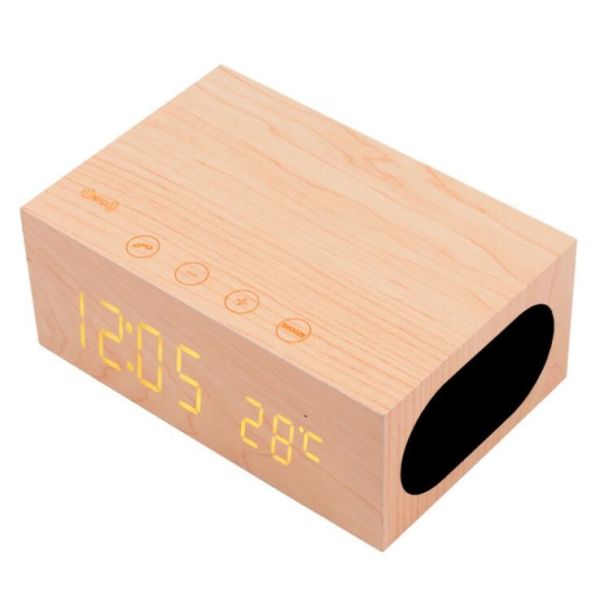 Alarm Clock Type Wooden Bluetooth Speaker , 175x110x70cm Wireless Charging