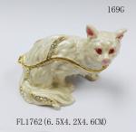 Fashion Pink Cat trinket boxes with crystal Rhinestone metal cat craft Jewelery