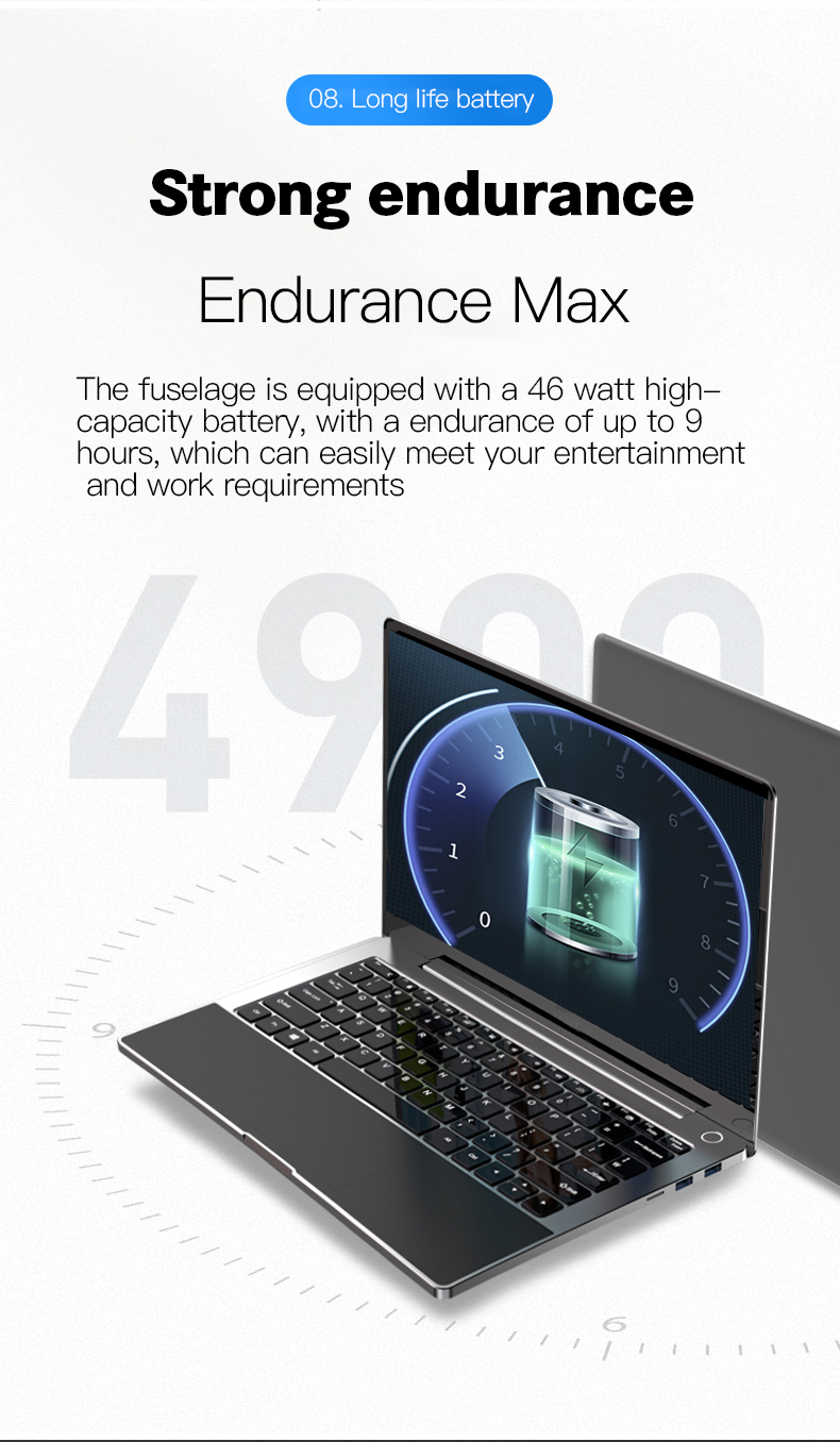 10-18mm Thin Bezel Laptop Core I5 8265U CPU 16G RAM 360GB SSD 14" 3840 X 2160 IPS