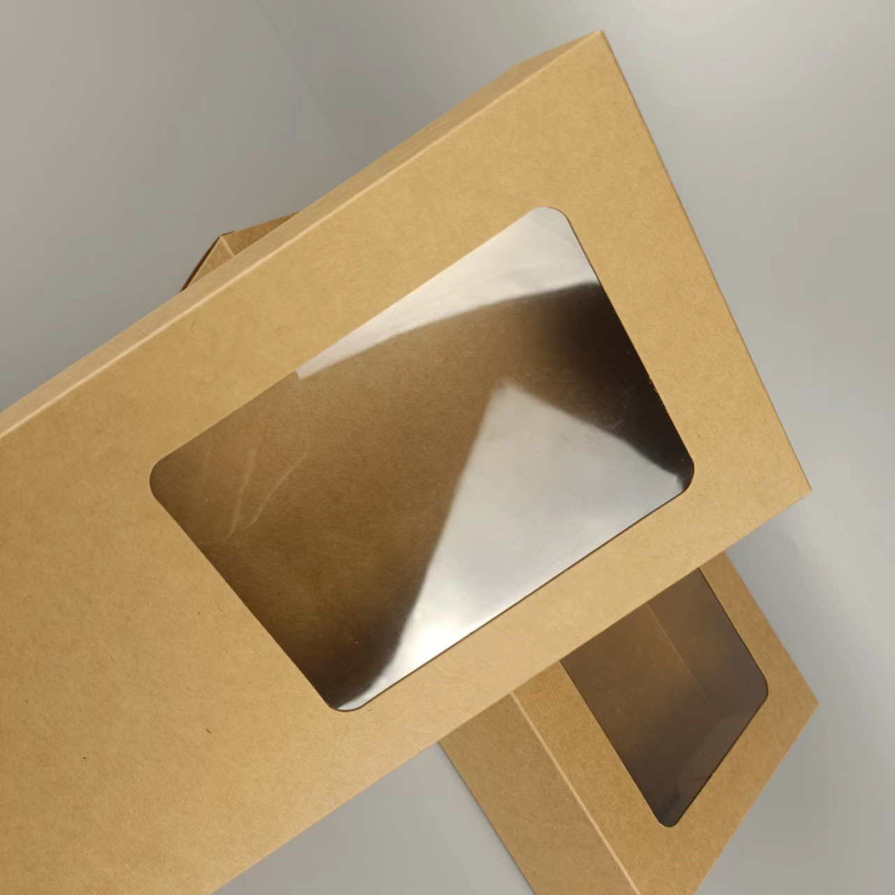 Custom Plated Logo Folding Packaging Brown Kraft Paper Box With Clear Window