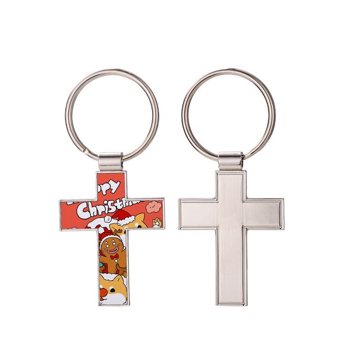 China Fashion Metal Christian Sublimation Blank Cross Keychain factory