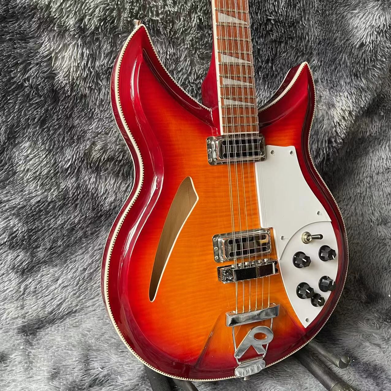 Custom Flamed Maple Top Ricken 381 Style 6/12 String Electric Guitar in Cherry Burst Color