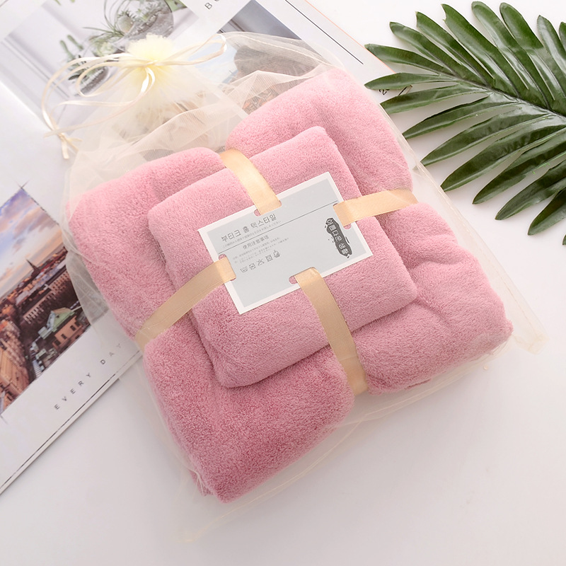 Home Hostel density Coral Velvet Bath Towel Set Soft and Absorbent with Plain Lace
