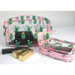 2pcs Zippered Cactus Print PVC Clear Travel Makeup Bag