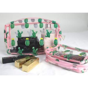 China 2pcs Zippered Cactus Print PVC Ladies Toiletry Bag factory
