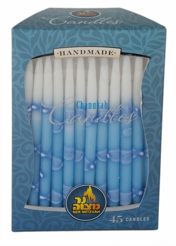 45pk 100% paraffin wax unscented white & blue chanukah candles packed into gift box