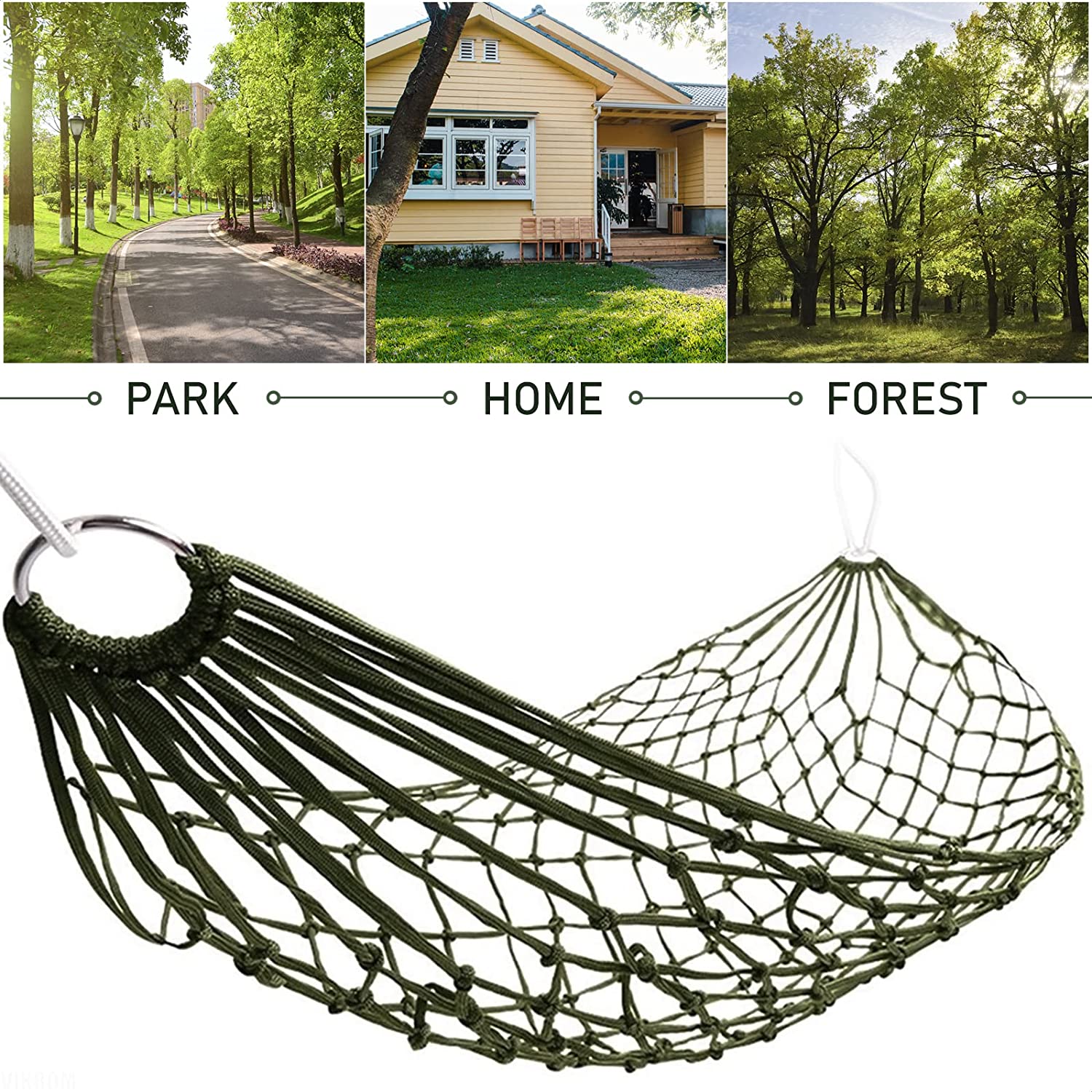 Outdoor Indoor Garden Camping Farmhouse Style Portable Folding Nylon Rope Net Mesh Single Hammock Design