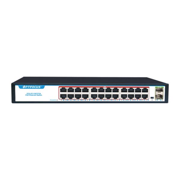Factory OEM 24 Port Fiber Poe Switch 24*10/100/1000mbps POE Port,2*1000mbps SFP