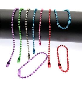 China Colorful 120mm Long Mixed Color Metal Adjustable Antiqued Ball Chain with Bead Connector Clasp Keychain factory