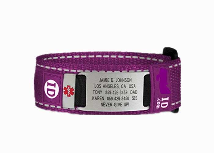 Adjustable Sports ID Wristbands , Nylon Velcro ID Bracelet With Metal Tag / Slider
