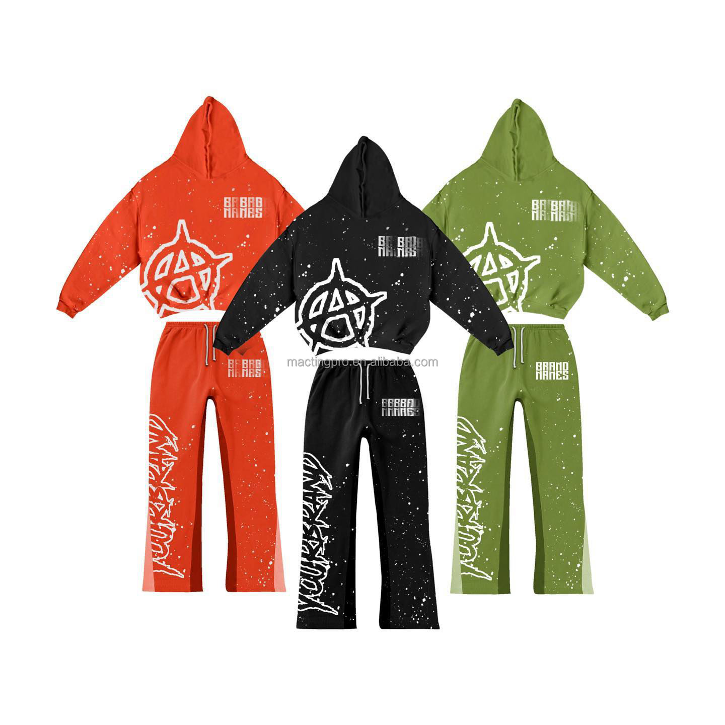 Gender-Neutral Men's Acid Wash Zipper Tracksuit 2 Piece Set with Hoodies and Sweatpants