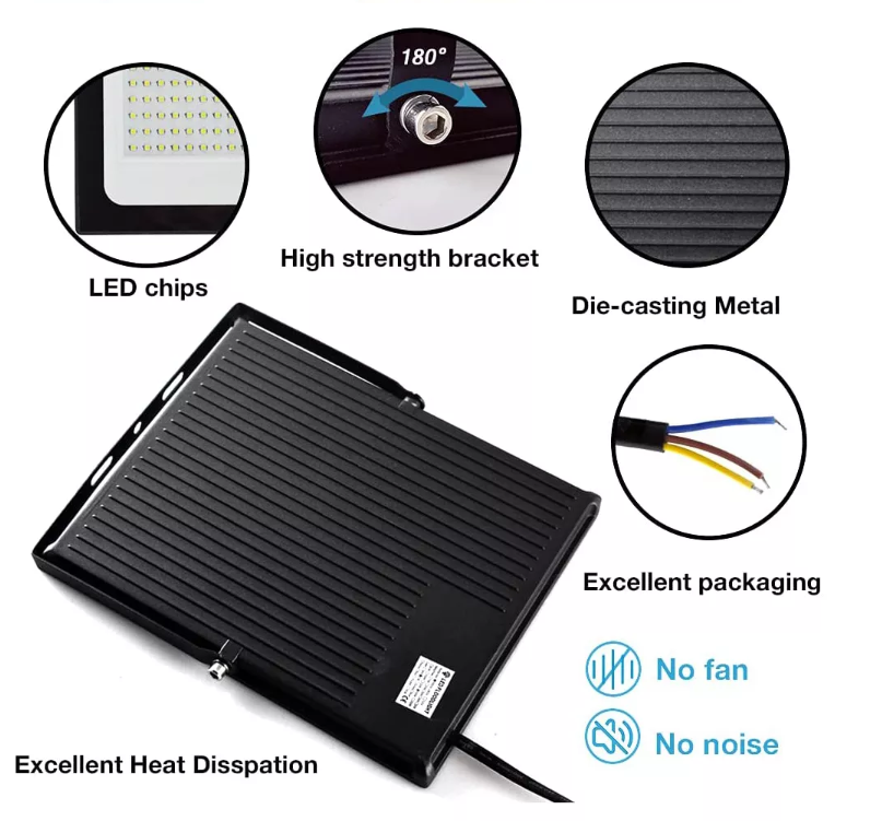300W IP66 Waterproof Outdoor Floodlight 5000K Daylight White LED Exterior Light for Basketball Playground 1