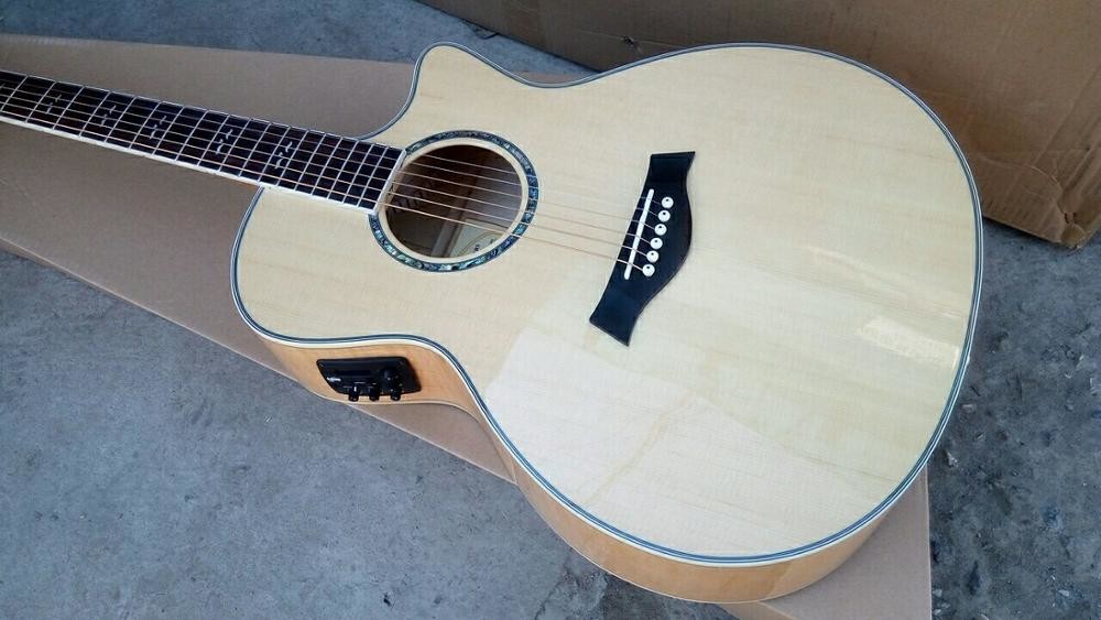 Cutaway 614 acoustic guitar,Solid spruce top,Handmade Maple back and sides Guitar