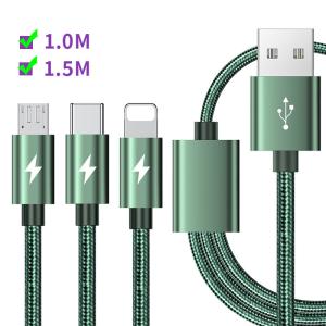 China 3-in-1 Fast Charge Cable USB Type C 5 Amp Data Charge Cable Braided Fabric Cord factory