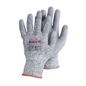 China Modelo Number PU-D131 Grey 13G Seamless Knitted Cut Resistant HPPE Gloves with PU Coating factory