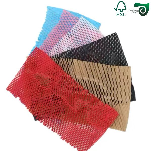 FSC 100gsm RED Brown Honeycomb Paper Wrap Eco Cushion For E Commerce Fragile