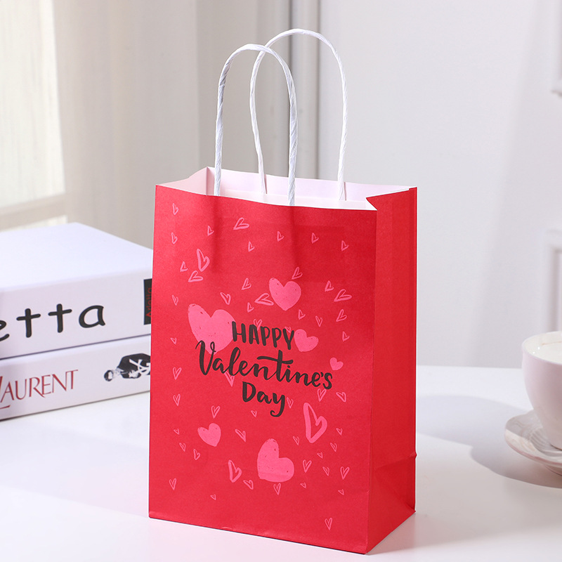 Valentine's Day Red Color Cmyk Gift Shopping Kraft Paper Bag Customized Custom Order