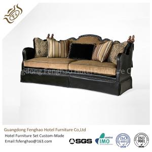 China American Style Brown Leather Hotel Room Sofa Wood Frame With Seat Cushion Upholstered factory