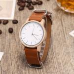 Mens Wood Brown Leather Strap Watches Custom Logo Casual Style