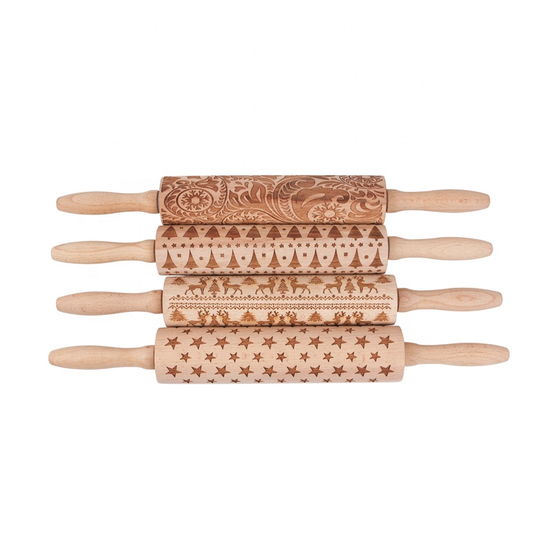 Star Pattern Solid Wooden Baking Tools Bakers Wooden Dough Roller