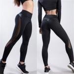 Women Skinny Leggings Black Yoga Sport Pants Pu Leather Patchwork Lady Jogging