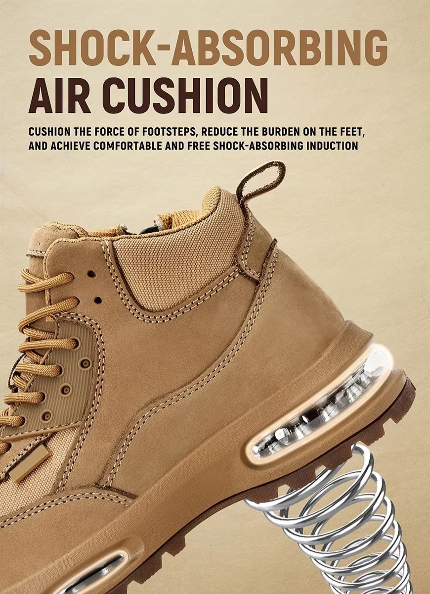 Air-cushion Sole Safety Work Boots In Khaki Oxford Fabric For Maximum Protection