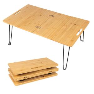 China Park Outdoor Picnic Barbecue Bamboo Wooden Board Mdf Small Portable Folding Camping Table with Metal Leg factory