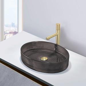 China Oval Shaped Glass Vessel Basins Transparent Black Flat Bottom Bathroom Sinks factory