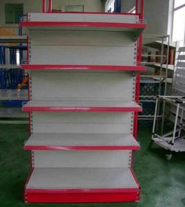 China Steel Backplane Style Single / Double Sided Store Supermarket Shelf Wall Rack factory