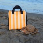Large-Capacity Stripe Canvas Handbag Women Bag Simple Supermarket Green Shopping