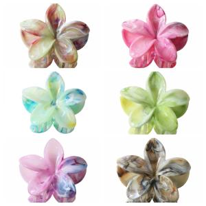 China 8cm marble patterned plumeria Grab Flower ponytail Hair clip Sweet hair shark clip factory