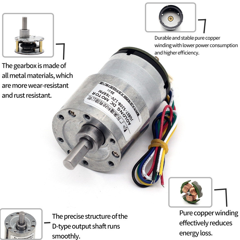 12v Dc Motor Encoder JGB37-520B 37mm Brush Motor 12v Volt Brushed Gear