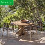 Outdoor Patio Garden Teak Wood Texture Dining ArmChair with Waterproof Cushion