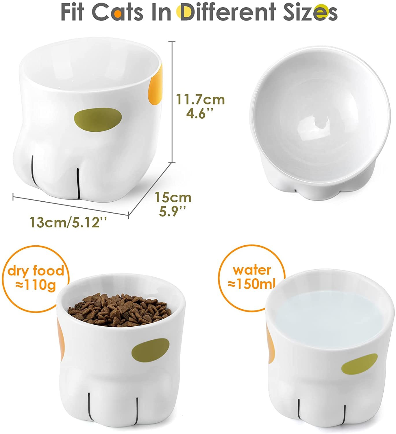 Raised Ceramic Food Water Bowl ABS For Cat Reduce Neck Burden