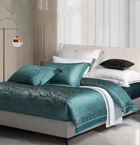 China Rotary Screen Printed Luxury 19mm Silk Cotton Jacquard 4Pcs Quilt Cover Bedding Set factory