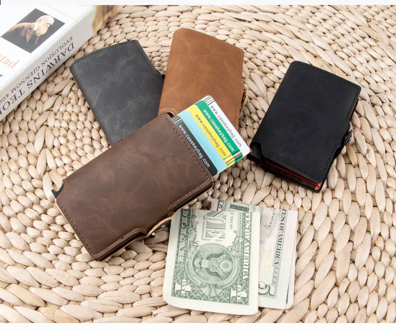 Vintage Style RFID Blocking Steel Wallet With Retractable ID Card Holder And Gift Box