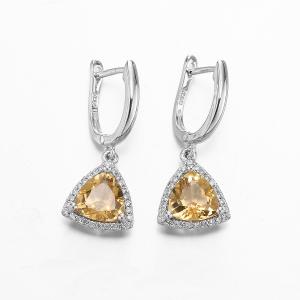 China 3.8g 925 Sterling Silver Gemstone Earrings Lemon Yellow Citrine Topaz factory