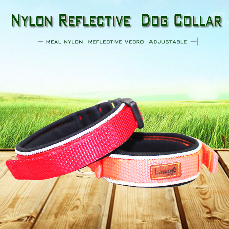 C601 Wholesale Adjustable Custom Print LOGO Soft Reflective Tape Padded Nylon Webbing Pet Dog Collar